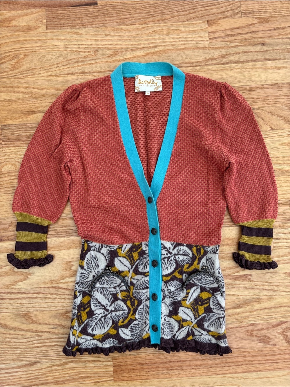 Anthropologie Liamolly Rust Cardigan with Metal Trim Pockets